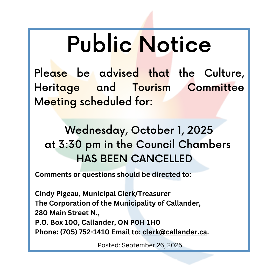 CANCELLED - Culture, Heritage and Tourism Committee Meeting